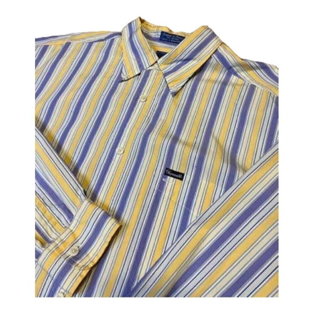 Faconnable Purple and Yellow Bayadere Striped Button Down Shirt Size XL